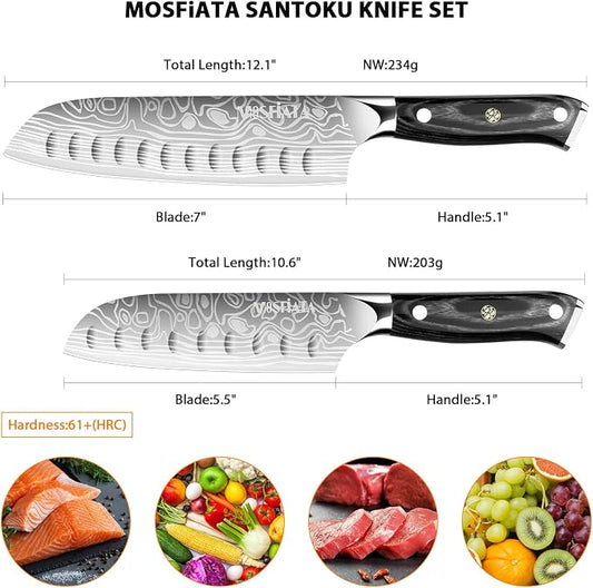 MOSFiATA 7" Santoku Knife with 5.5inch Santoku Knife, German High Carbon Stainless Steel EN.4116