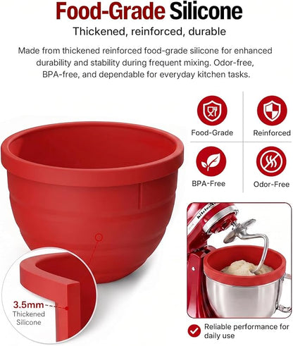 Silicone Bowl Liner for KitchenAid Tilt-Head 5QT Mixers, Kitchen Aid Accessories and Attachments for Baking and Cooking, Fits 5 Quart Mixing Bowl with Lids (Red, 5QT)