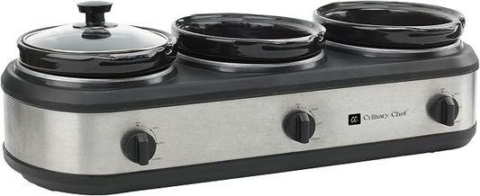 CULINARY CHEF, Triple Slow Cooker, Buffet Server 2.5qt x 3 Pot, Food Warmer – Stainless