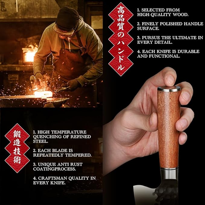 Huusk Japanese Butcher Knife for Meat Cutting - Ultra Sharp Viking Meat Knife Made by High Carbon Steel - Hand Forged Chef Knives with Wood Handle for BBQ & Cooking - Gifts Idea for Men Women