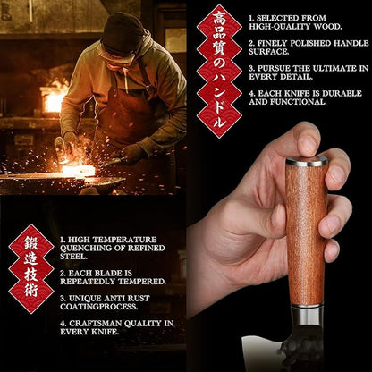 Huusk Japanese Butcher Knife for Meat Cutting - Ultra Sharp Viking Meat Knife Made by High Carbon Steel - Hand Forged Chef Knives with Wood Handle for BBQ & Cooking - Gifts Idea for Men Women