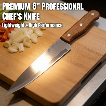 Premium Kitchen Chef's Knife - 8" (20.3cm) Ultra-Thin Kitchen Blade | High Chromium Steel Construction, Artisan-Made Triple Rivet Design | Ideal For Professional & Home Chefs, All-Purpose Food Prep