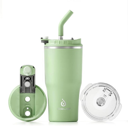 IDEUS Insulated Tumbler with Lid and Straw 18 oz, Stainless Steel Double-Wall Vacuum Leak-Proof Travel Coffee Mug, Cup Holder Friendly, Avocado Green