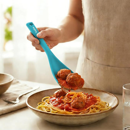 Cooking Spoon for Nonstick Cookwares, Multifunction Silicone Spatula Spoons BPA Free, Great for Mixing, Scooping, Scraping and Serving, Dishwasher Safe (1 Khaki 1 Teal, 12.6 inch)