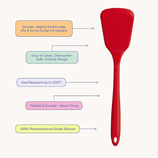 GIR: Get It Right Silicone Kitchen Spatula Turner - Non-Toxic Cooking Utensils for Nonstick Cookware, Cooking and Baking, Ultimate Turner - 13IN - Red