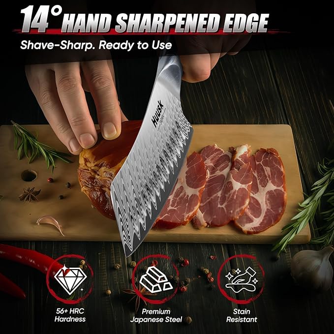 Huusk Japanese Santoku Knife 7" - Professional Chef Knife for Kitchen with Resin Handle, Stainless High Carbon Steel, Hand Sharpened All Purpose Kitchen Cooking Knives with Sheath,Men's Gift