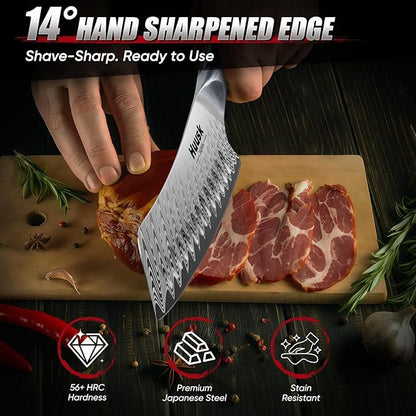 Huusk Japanese Santoku Knife 7" - Professional Chef Knife for Kitchen with Resin Handle, Stainless High Carbon Steel, Hand Sharpened All Purpose Kitchen Cooking Knives with Sheath,Men's Gift