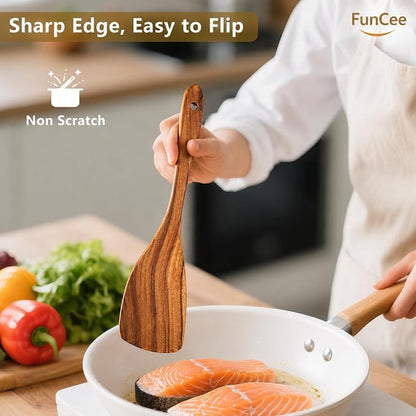 6 Pack Wooden Spoons For cooking – Heat-Resistant Wood Spatula with Comfort Grip, Lightweight Kitchen Cooking Utensils set, wood Spoon utensil Set Perfect for Non-Stick Cookware