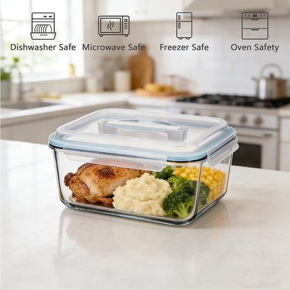 200oz Extra Large Glass Storage Containers with Airtight Locking Lid with Handle - 6000ml Large Glass Food Containers for Rotisserie Chicken/Turkey and Potluck, BPA Free Oven Safe