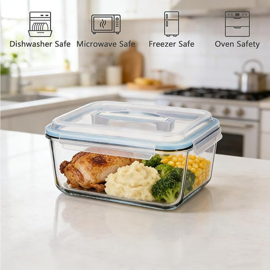 200oz Extra Large Glass Storage Containers with Airtight Locking Lid with Handle - 6000ml Large Glass Food Containers for Rotisserie Chicken/Turkey and Potluck, BPA Free Oven Safe