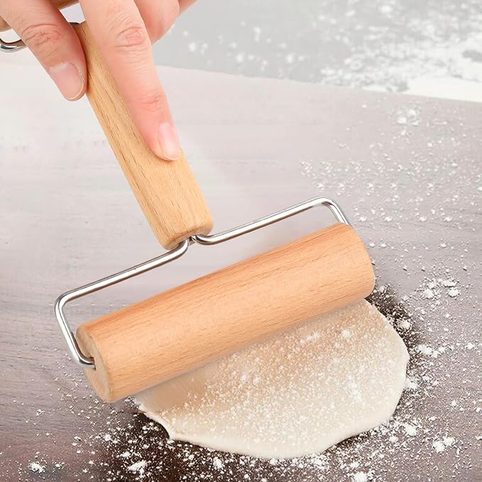 2 Pcs Baking Wooden Rolling Pins Non-Stick Baker Pastry Roller Set T-shape Pizza Dough Roller Pin for Tortilla Cookie Dumpling Home Kitchen Baking Cooking(Double-headed + single-headed small)