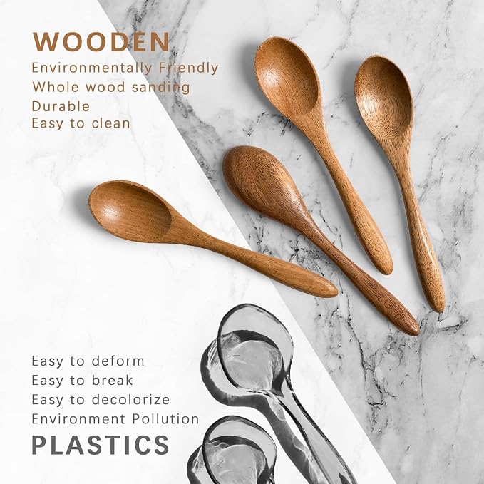 4 PCS Small Wooden Spoons, 5.8 Inch Honey Spoons for Tea, Acacia Wooden Honey Teaspoon for Coffee, Little Tiny Wood Spoons, Bamboo Table Spoon for stirring, Wooden Spoons for Utensils Set