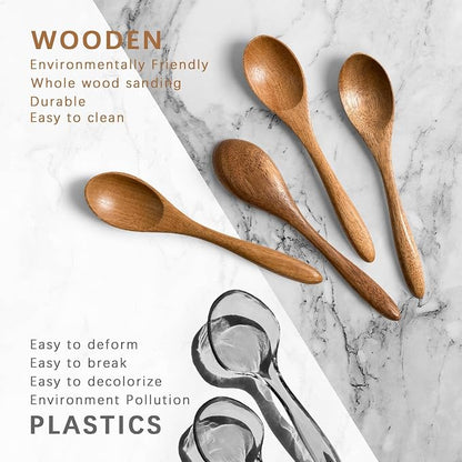 4 PCS Small Wooden Spoons, 5.8 Inch Honey Spoons for Tea, Acacia Wooden Honey Teaspoon for Coffee, Little Tiny Wood Spoons, Bamboo Table Spoon for stirring, Wooden Spoons for Utensils Set