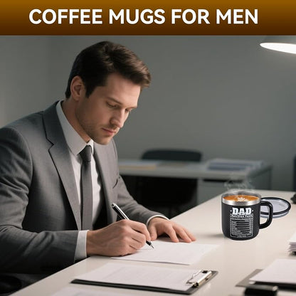 Best Dad Ever Gifts from Daughter Son, Stainless Steel Coffee Mug with Lid for Father, Husband, Uncle, Gifts for Father's Day (14oz Black)