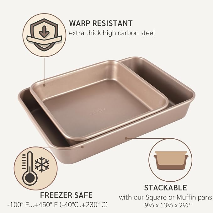 HAPPIELS 9x13in Rectangular Baking Pan Nonstick, PFOA & BPA Free Baking Pan for oven