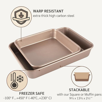 HAPPIELS 9x13in Rectangular Baking Pan Nonstick, PFOA & BPA Free Baking Pan for oven