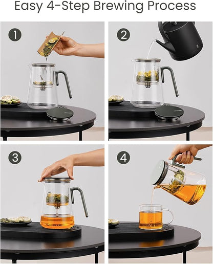 ZENS Enchanted Tea Pot with Magnetic Lid, Magic Glass Infuser Teapot for Loose Leaf Tea Steeper, Mess-Free Herbal Tea Maker, Tea Diffusers for Tea Lovers Ideal Gifts, 34oz (1000 ml)