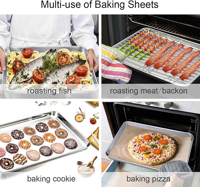 TeamFar Baking Sheet with Rack Set(1 Pan & 1 Tier Rack), Cookie Sheet Baking Pan & Cooling Baking Roasting Stackable Rack Stainless Steel for Cookie Bacon Meat, Oven & Dishwasher Safe, Healthy