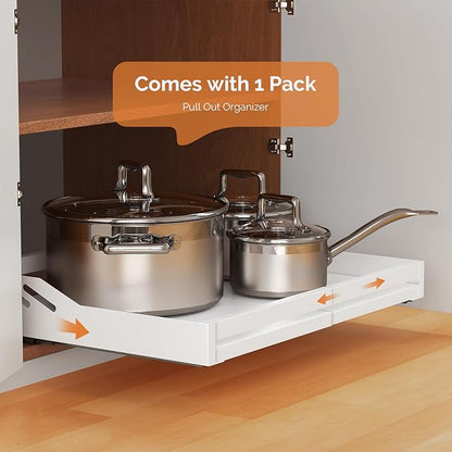 MaraFansie Pot Stands Pull Out Cabinet Organizer Expandable(13"-19.68") Sliding Shelf with Adhesive Nano Film, Adjustable Width Roll Out Under Sink Organizer for Kitchen, Living Room