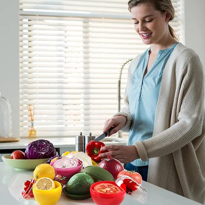 Vegetable and Fruit Storage Containers for Fridge, 4 Pcs BPA Free Reusable Food Saver - Tomato, Avocado, Onion, Lemon Keeper Holder - Refrigerator Vegetable Crisper for Keeping Food Fresh Longer