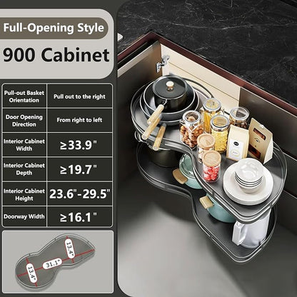 Blind Corner Cabinet Organizer Pull Out, 2 Tier Magic Corner Pull Out Shelves for Kitchen Storage, Soft Close Adjustable Height Organizer, Heavy Duty Metal Rack for Pots, Pans and Pantry Items
