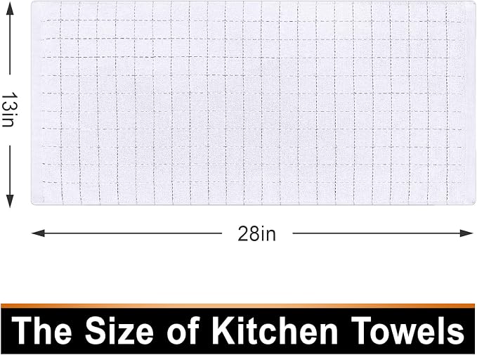 Mordimy 100% Cotton Terry Cloth Kitchen Towels, Super Soft and Absorbent Dish Towels for Drying, Checkered Designed Hand Towels for Kitchen, 13 x 28 Inches, 4 Pack, White