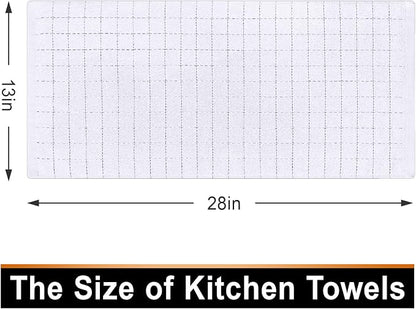 Mordimy 100% Cotton Terry Cloth Kitchen Towels, Super Soft and Absorbent Dish Towels for Drying, Checkered Designed Hand Towels for Kitchen, 13 x 28 Inches, 4 Pack, White
