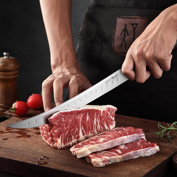Golden Bird Professional Breaking Knife - 10 Inch Multifunction Butcher Breaking Knife for Meat Cutting, Razor Sharp Scimitar Knives, Granton Edge Carving Knives, Gifts for Men Women