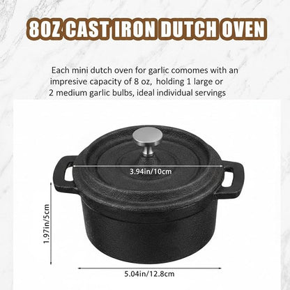 4 Pcs Mini Dutch Oven, 500F Small Round Iron Cocotte Black Dutch Oven Pot with Lid and Dual Handles Cast Iron Pot for Stovetop Use Marinate Cook Bake Refrigerate, Individual Servings(8 oz)