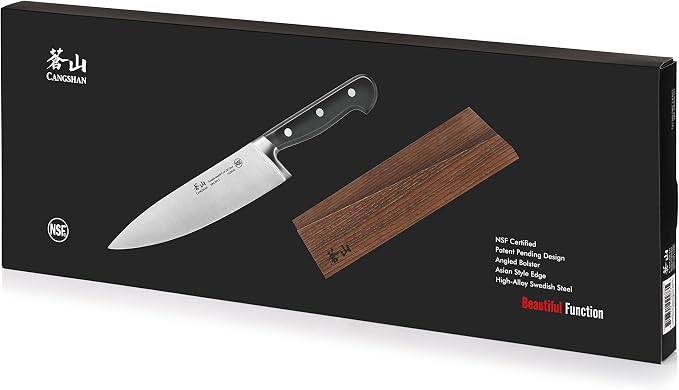 Cangshan TV2 Series 1022735 Swedish 14C28N Steel Forged 8-Inch Chef Knife and Wood Sheath Set
