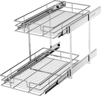 LOVMOR 2 Tier Individual Pull Out Cabinet Organizer 11" W x 18" D, Slide Out Kitchen Cabinet Storage Sliding Shelves