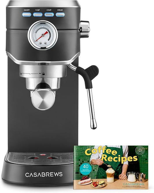 CASABREWS CM5418 Espresso Machine 20 Bar, Stainless Steel Espresso Maker with Milk Frother, Compact Cappuccino Machine for Home, Small Espresso Coffee Machine for Latte, Black