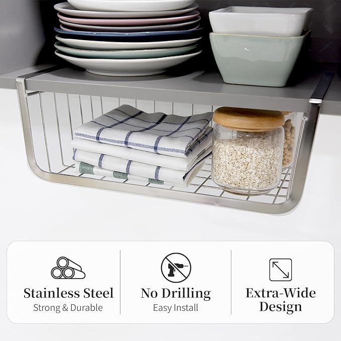 INEX Upper Cabinets Hanging Shelf Kitchen Sink Storage Caddy (Silver, 5.5" H x 15.3" W x 9.2" D)