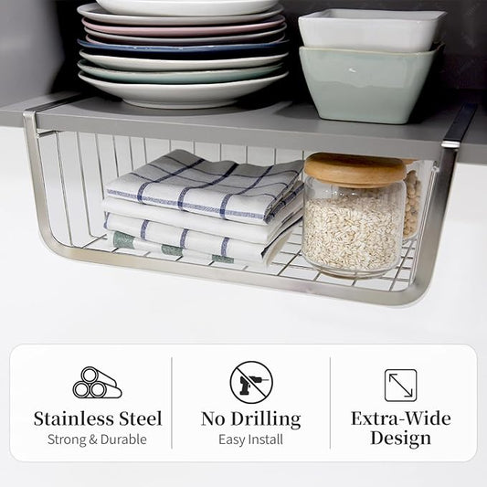 INEX Upper Cabinets Hanging Shelf Kitchen Sink Storage Caddy (Silver, 5.5" H x 15.3" W x 9.2" D)