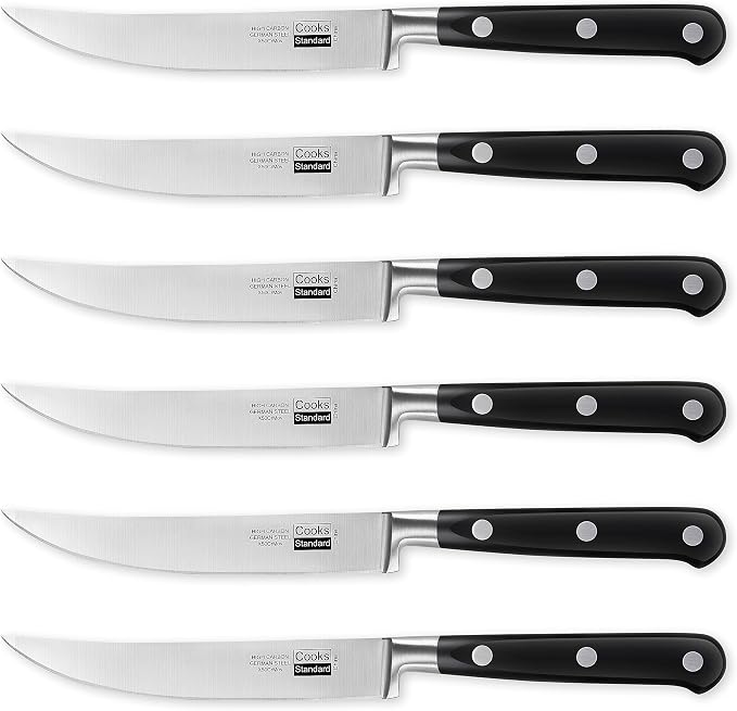 Cooks Standard Classic Cutlery Steak Knives Set, High Carbon Stainless Steel, Ergonomic Handle, 6-Piece, Black