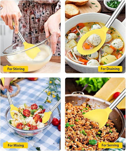 Pack of 2 Large Silicone Cooking Spoons,Non Stick Solid Basting Spoon,Heat-Resistant Kitchen Utensils for Mixing,Serving,Draining,Stirring (YELLOW)