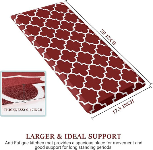 WISELIFE Kitchen Mat Cushioned Anti-Fatigue Kitchen Rug,17.3"x 39",Non Slip Waterproof Kitchen Mats and Rugs Heavy Duty PVC Ergonomic Comfort Mat for Kitchen, Floor Home, Office, Sink, Laundry,Red