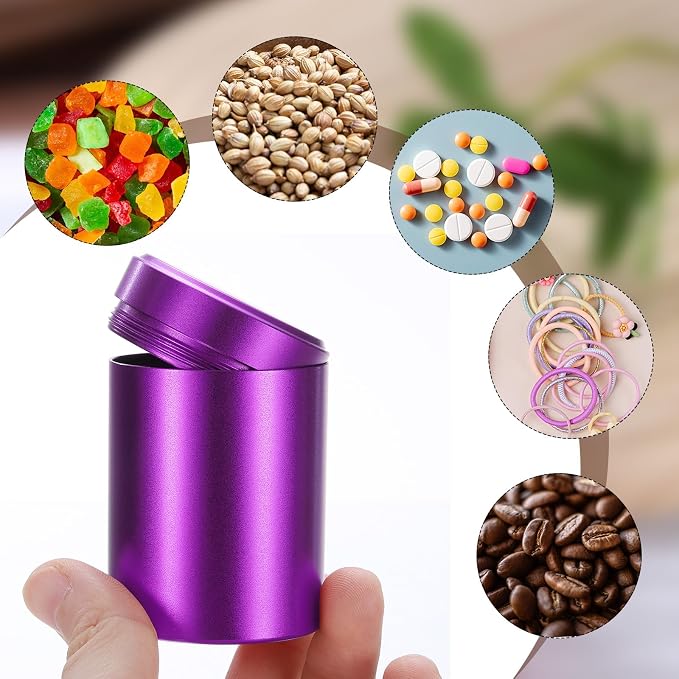 uxcell 3pcs Portable Storage Jar, Multipurpose Airtight Container Bottle Mini Smell Proof Metal Round Tins with Lid for Spices Purple Tea Candy, Purple