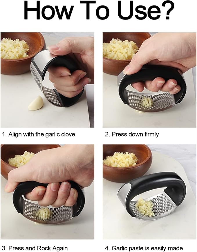 Garlic Press Rocker, Stainless Steel Garlic Crusher & Mincer Tool | Stainless steel garlic rocker press, ergonomic mincer tool for fast crushing garlic with easy cleaning design
