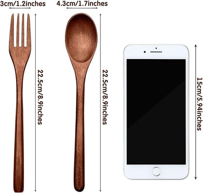 Patelai 16 Pieces Wooden Spoons Forks Set Wooden Utensils for Eating Wood Dinner Utensil Set Reusable Flatware Tableware Handmade Natural Cutlery Includes Spoon Fork for Cooking Eating Kitchen
