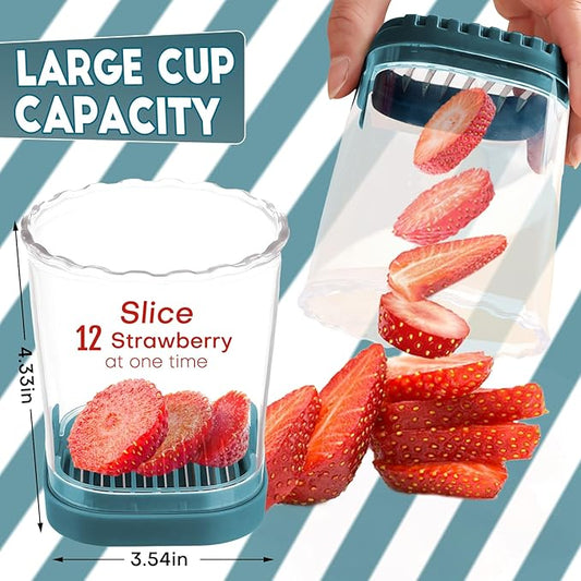 Creative Strawberry & Fruit Slicer - Detachable Cutter with Push Plate (Dark Teal)