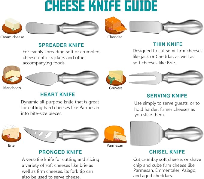 WoneNice Cheese Knife Set, 6-Piece Stainless Steel Knives for Charcuterie, Gift for Mother's Day Wedding Housewarming Christmas