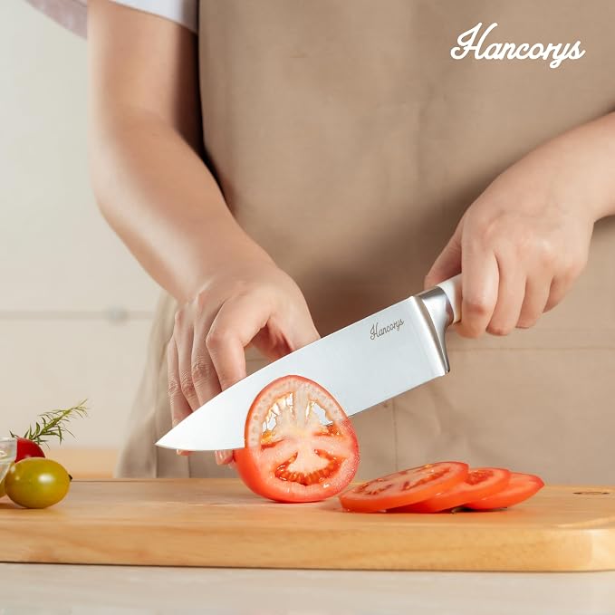 Knife Set, 15 Pcs Kitchen Knife Block Set, Enduring Ultra Sharp High Carbon German Stainless Steel Chef Knives Set with Built-In Sharpener, Full Tang Ergonomic Handle, White