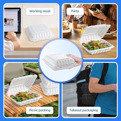 YANGRUI Food Containers 9 Inch 41 oz 100 Pack - Shrink Wrapped No Pre-Wash | Mineral Filled BPA Free PP Plastic | Reusable Heavy Duty Freezer & Microwave Safe | Stackable Design Takeout Container