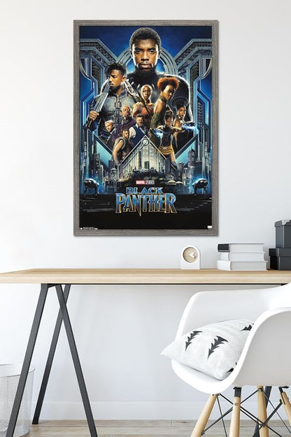 Trends International Marvel Cinematic Universe - Black Panther - Group One Sheet Wall Poster, 22.375" x 34", Barnwood Framed Version