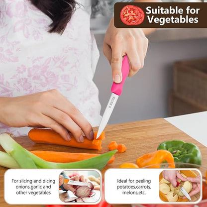 Premium Paring Knife, Stainless Steel Paring Knives Set of 6,Sharp Vegetable&Fruit Knife,Small Knife Set,Ergonomic Handle Paring Knives,Straight Edge Peeling Knifes,Green&Dishwasher Safe