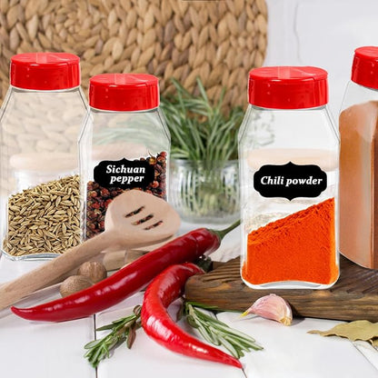 28 Pack 16 Oz Plastic Spice Jars Bottles Containers with Red Cap Empty Seasoning Bottles Large Clear Spice Shaker and Stickers for Storing Spice, Salt, Herbs