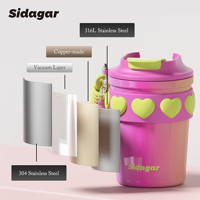 SDGA+ 12 oz Travel Coffee Mug Spill Proof Leak Proof, Stainless Steel Thermal Coffee Cup with Lid, Resuable Cup for Hot and Cold, Portable Tumbler for Women, Rainbow