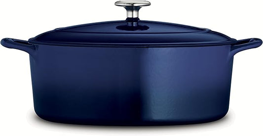 Tramontina Enameled Cast Iron Oval Dutch Oven Pot with Lid, Large 5.5-quart, Blue