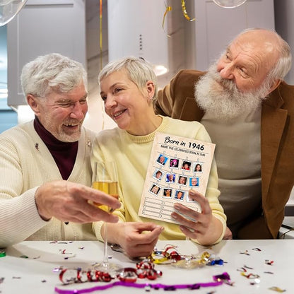QUPT 80th Birthday Party Games, Born in 1946 Games Bundle, Set of 5 Activities for 10 Guests, Birthday Party Supplies for Adults, Pack of 50 Cards